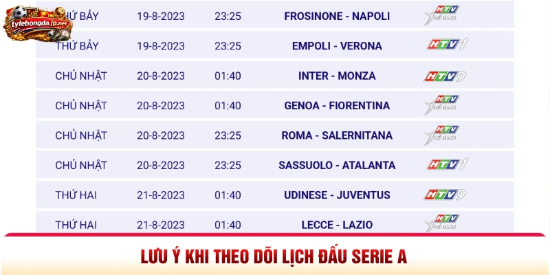Lưu ý khi theo dõi lịch đấu Serie A